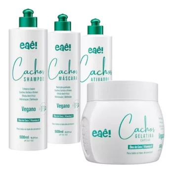 Kit Para Cabelos Cacheados Eaê! Cosméticos 4 Passos 500ml NOVA EMBALAGEM!