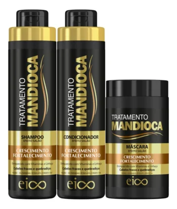 Eico Cassava Treatment Salt-Free Shampoo 800ml and Leave-in Conditioner 750ml + Moisturizing Cream Mask 1kg Strength Hair Growth Strengthening